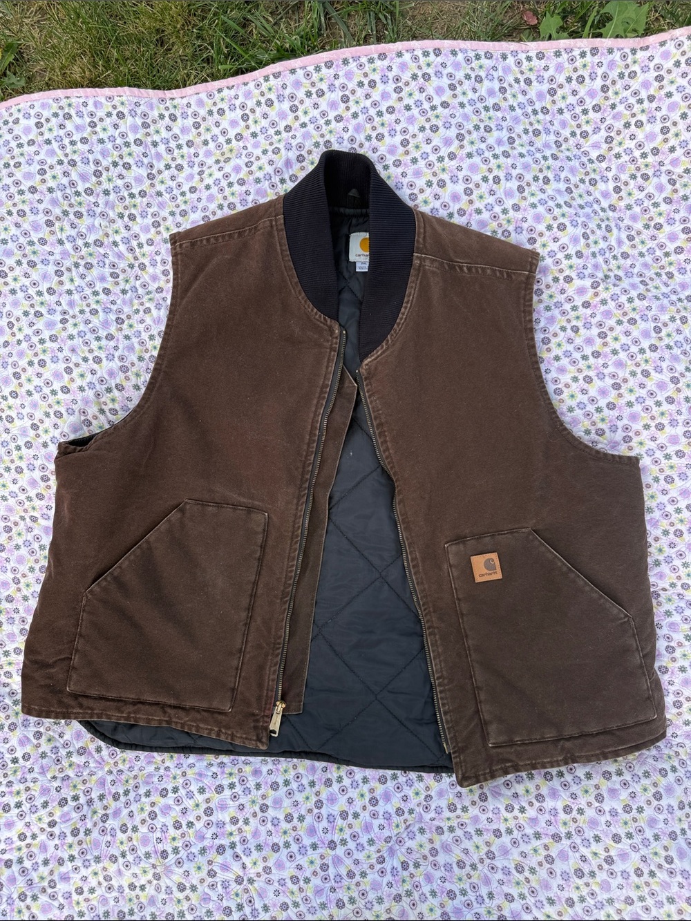 Carhartt Brown Canvas Quilted-Black Lined Work Vest